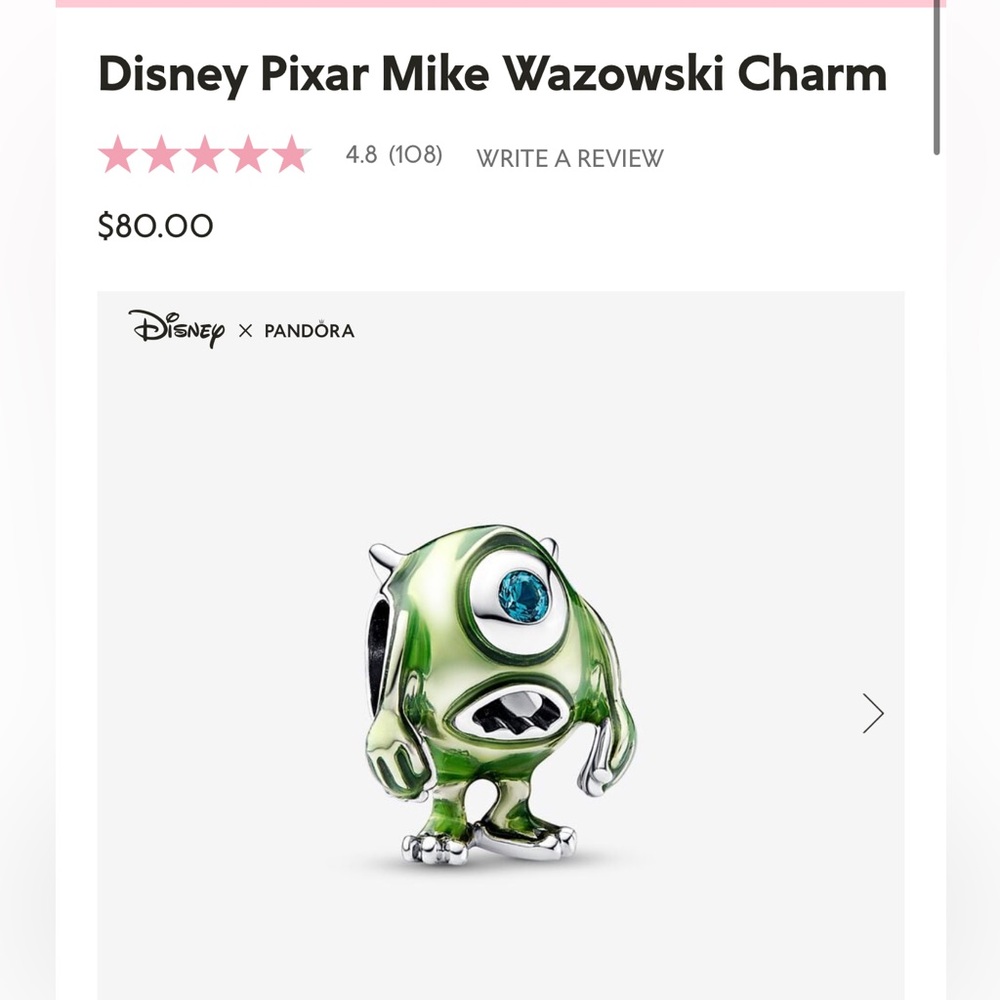 Monster’s Inc Pandora Charm. Never worn. Authentic.
